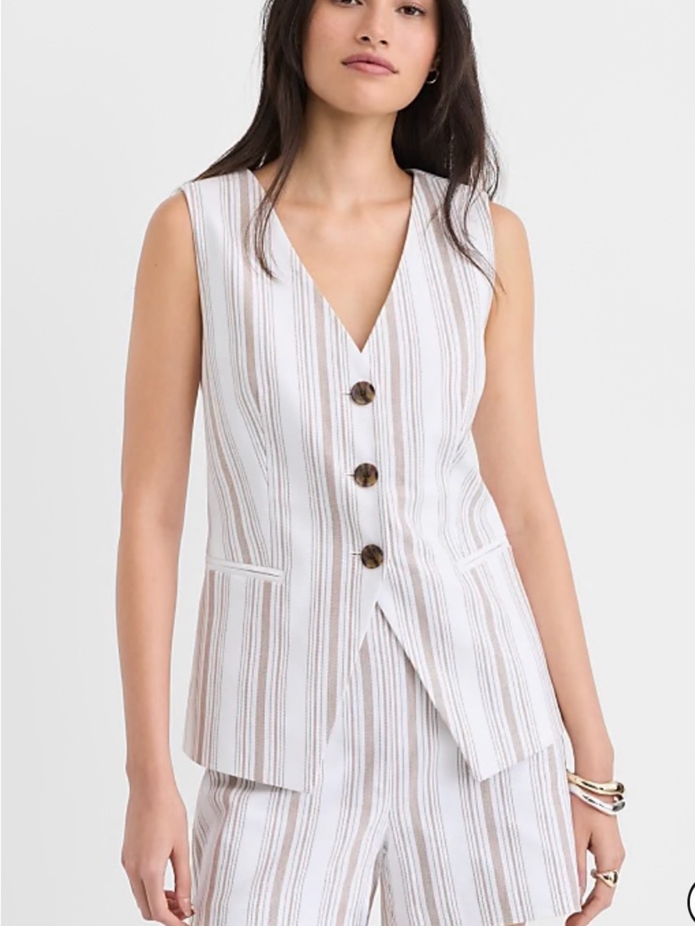 LOFT NWT White and Tan Striped Sleeveless Vest